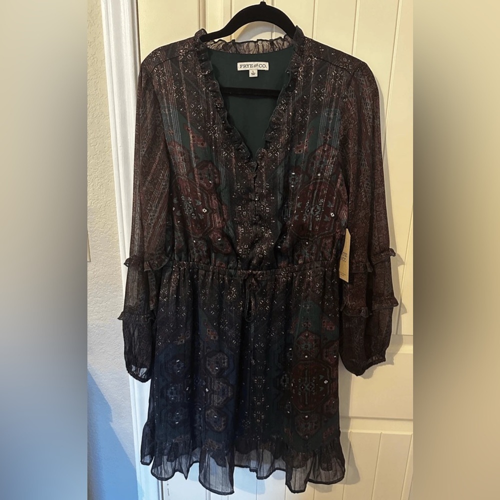 FRYE AND CO. Dark Patterned Long Sleeve Dress size XL NWT - Picture 4 of 6